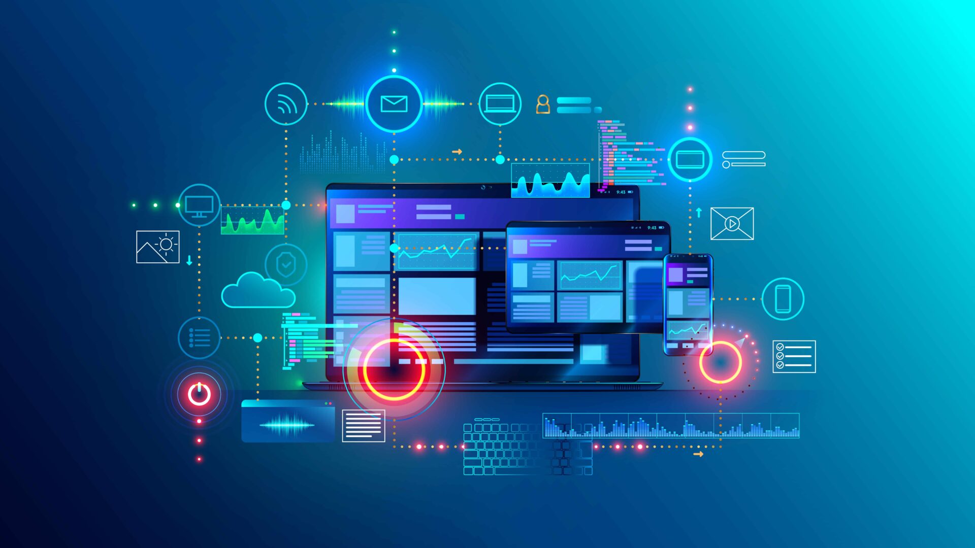 An illustration showing a breakout of various software application components to highlight the need for an application delivery platform