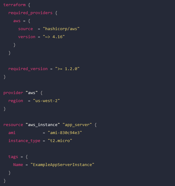 A screenshot of a Terraform configuration for AWS infrastructure.